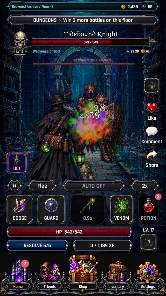 Moss attacks the Tidebound Knight in Drowned Archive.