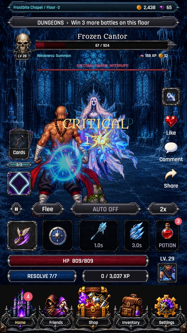 Frost magic strikes the Frozen Cantor in Frostbite Chapel.