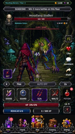 The Rogue fights a Mossfang Stalker in Mossfang Warrens