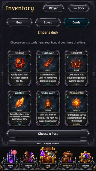 Ember's six-card deck in the upcoming card update