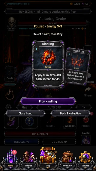 Choose and play Kindling from a three-card hand